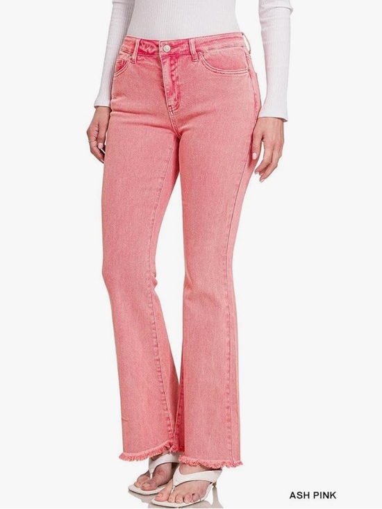 Zenana Outfitters Pants - Zenana Slim Bootcut Flare Jeans Acid Wash Ash Dark Pink Large